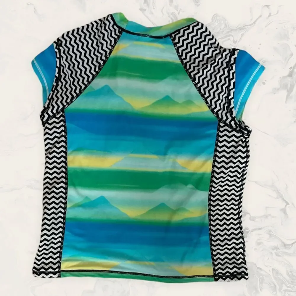 Gossip Girl Girls Short Sleeve Rashguard - Size 14 - Blue/ Green
